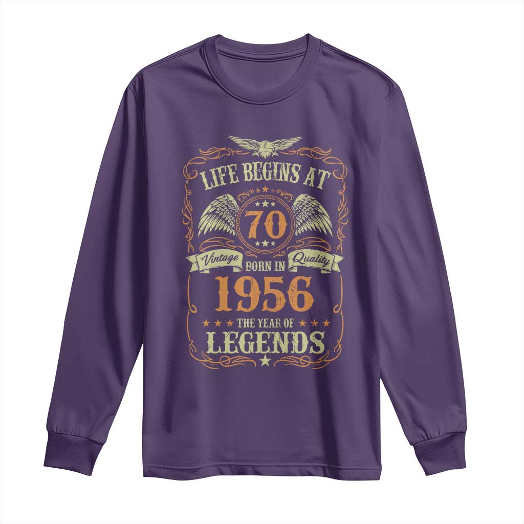 70th Birthday Long Sleeve Shirt Life Begins At 70 Born In 1956 The Year Of Legends