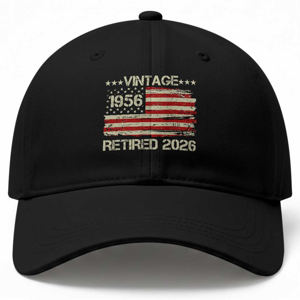 70th Birthday Retirement Baseball Cap Vintage 1956 Retired 2026 American Flag