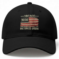70th Birthday Retirement Baseball Cap Vintage 1956 Retired 2026 American Flag
