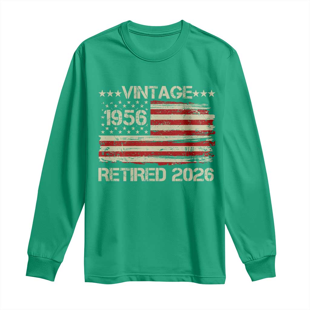 70th Birthday Retirement Long Sleeve Shirt Vintage 1956 Retired 2026 American Flag