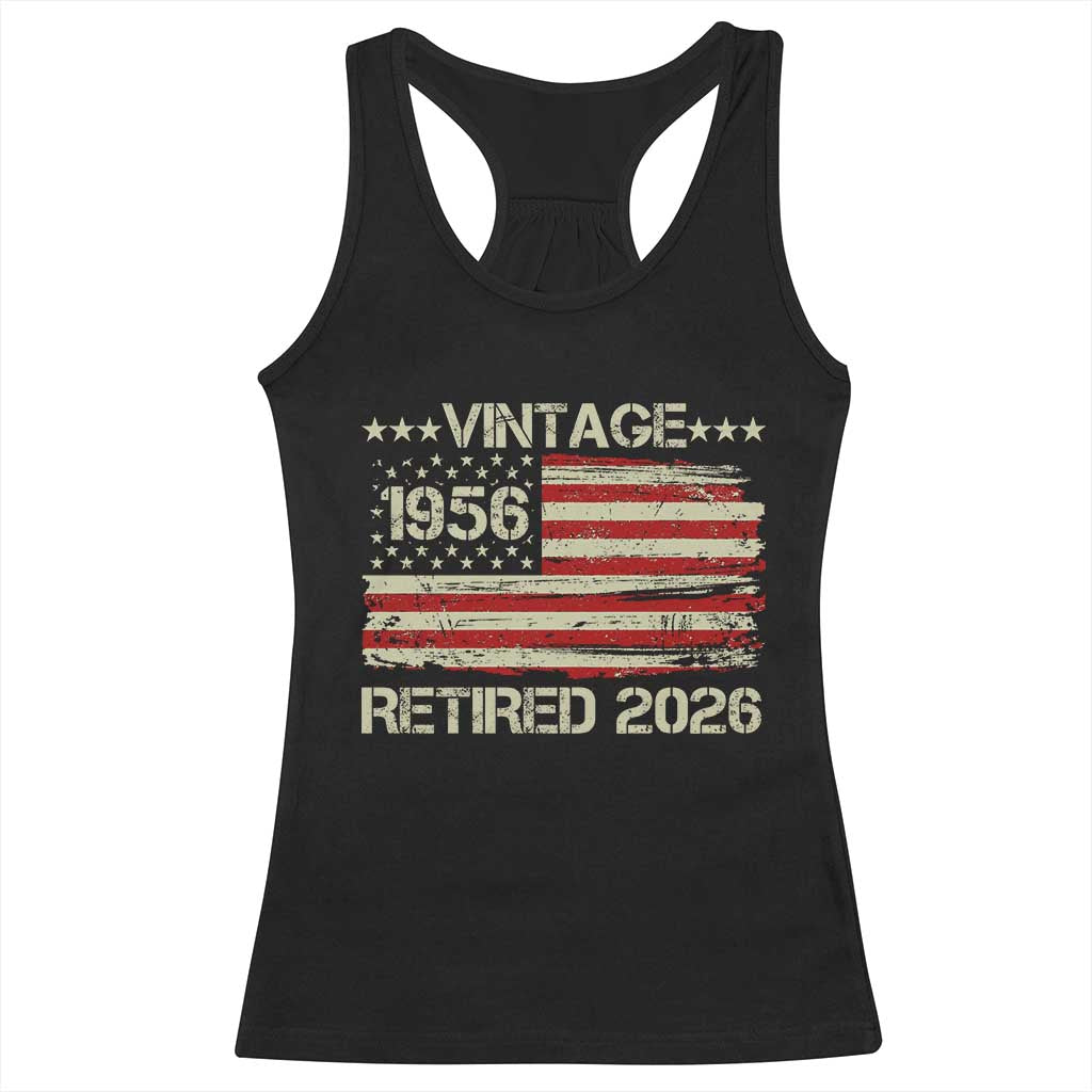 70th Birthday Retirement Racerback Tank Top Vintage 1956 Retired 2026 American Flag