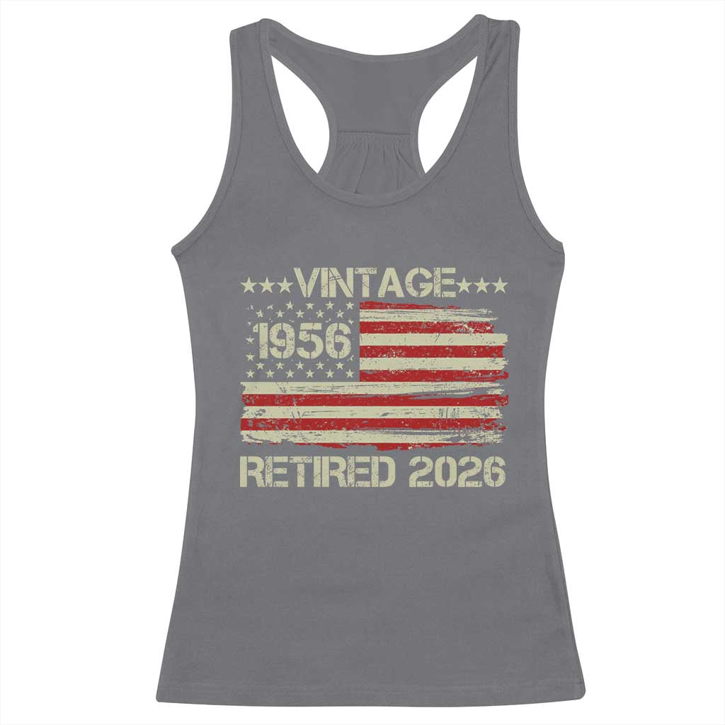 70th Birthday Retirement Racerback Tank Top Vintage 1956 Retired 2026 American Flag