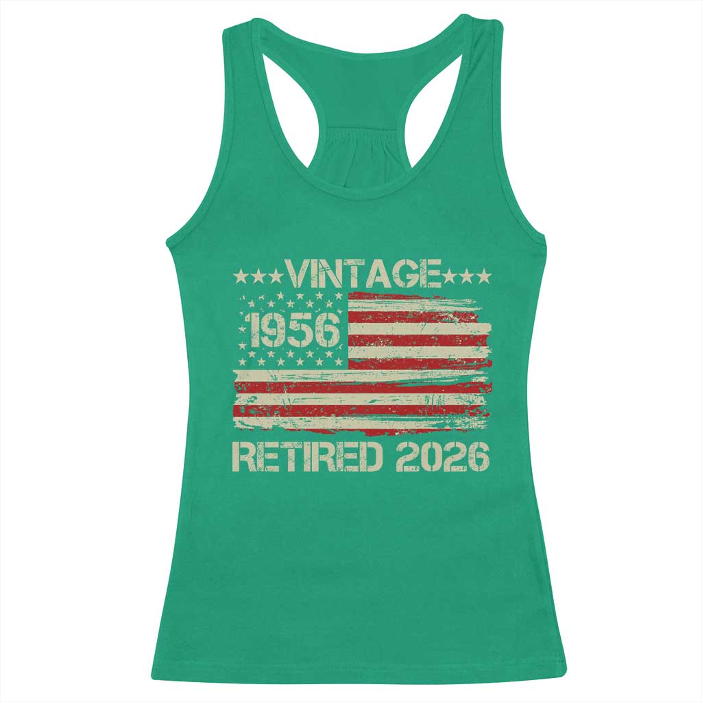 70th Birthday Retirement Racerback Tank Top Vintage 1956 Retired 2026 American Flag
