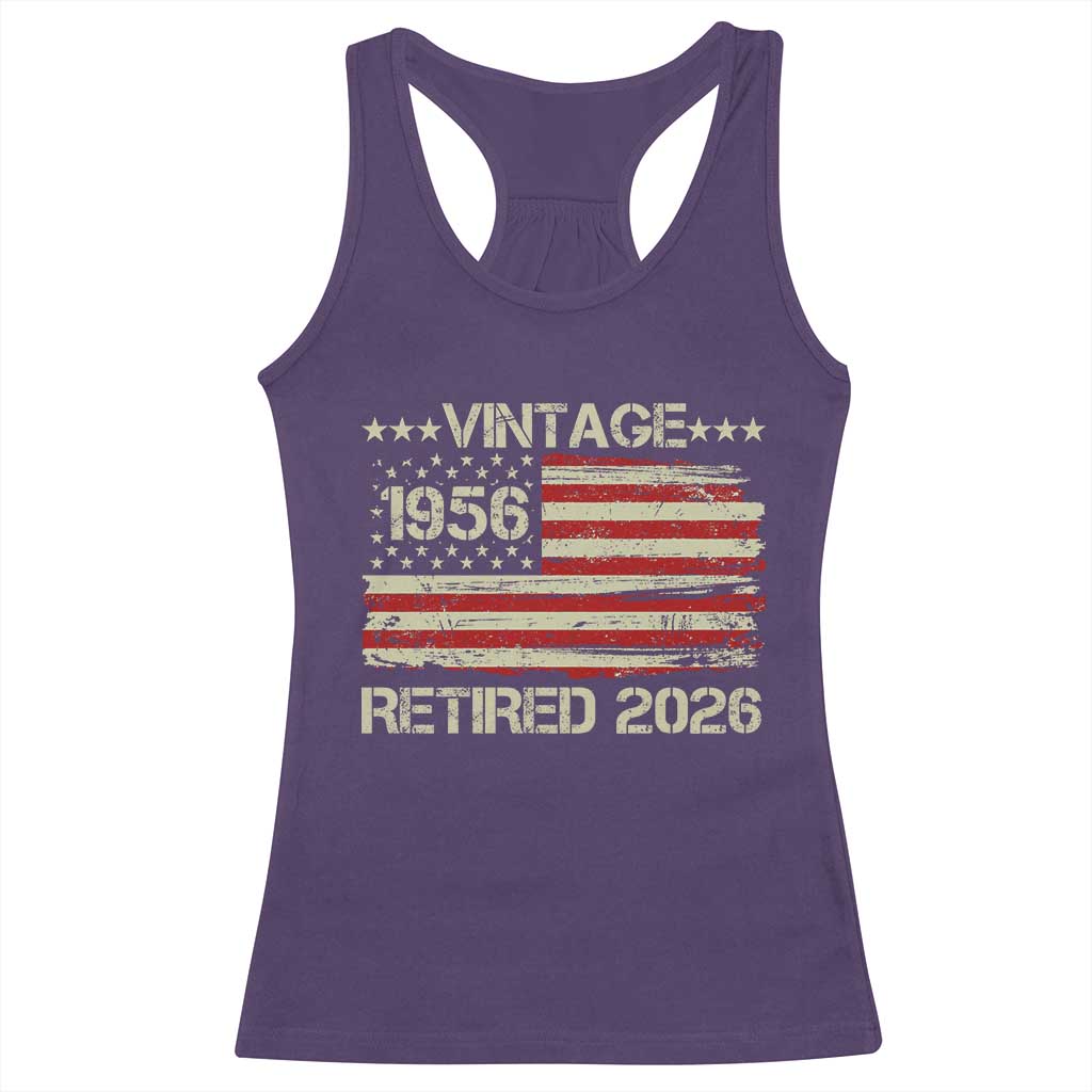 70th Birthday Retirement Racerback Tank Top Vintage 1956 Retired 2026 American Flag