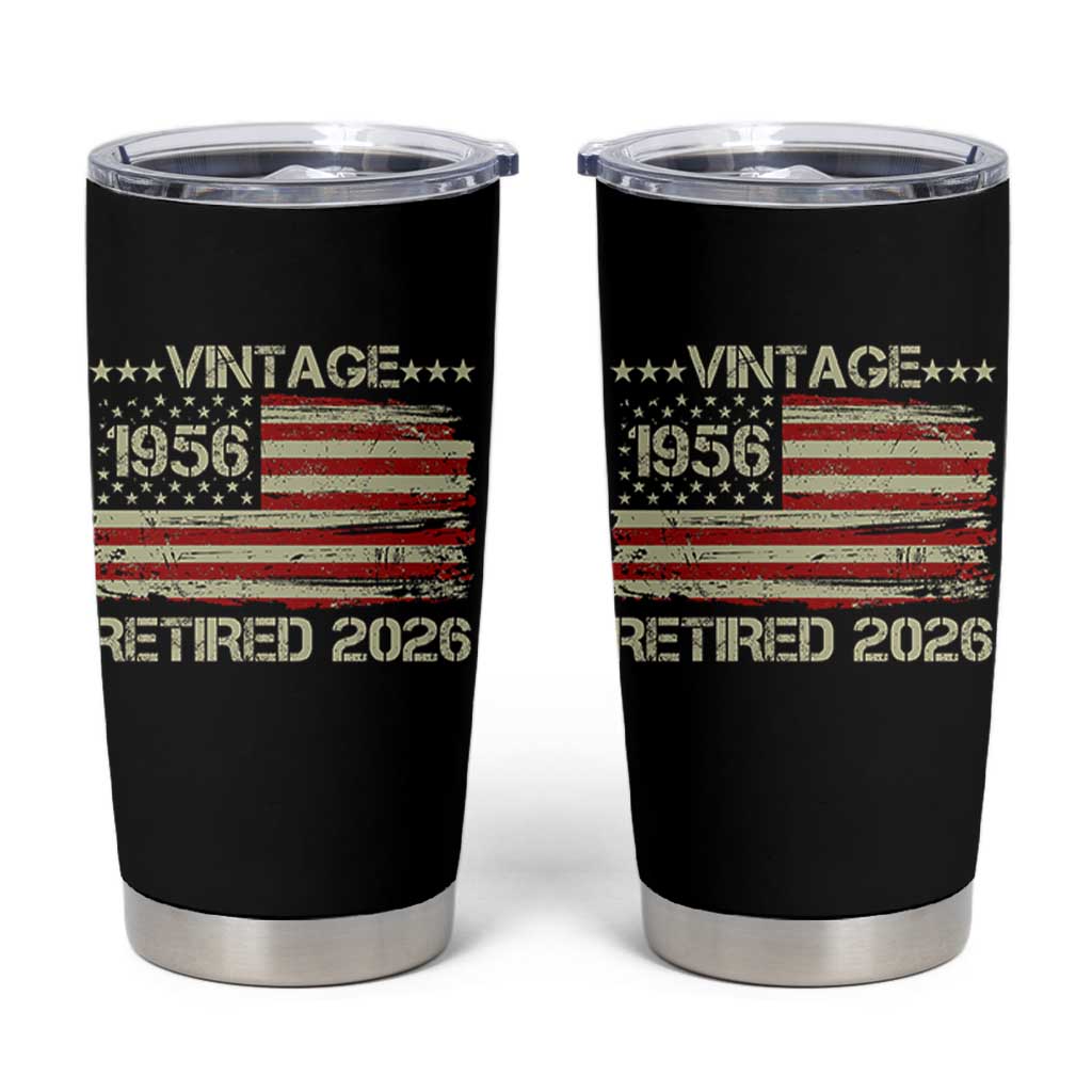 70th Birthday Retirement Tumbler Cup Vintage 1956 Retired 2026 American Flag