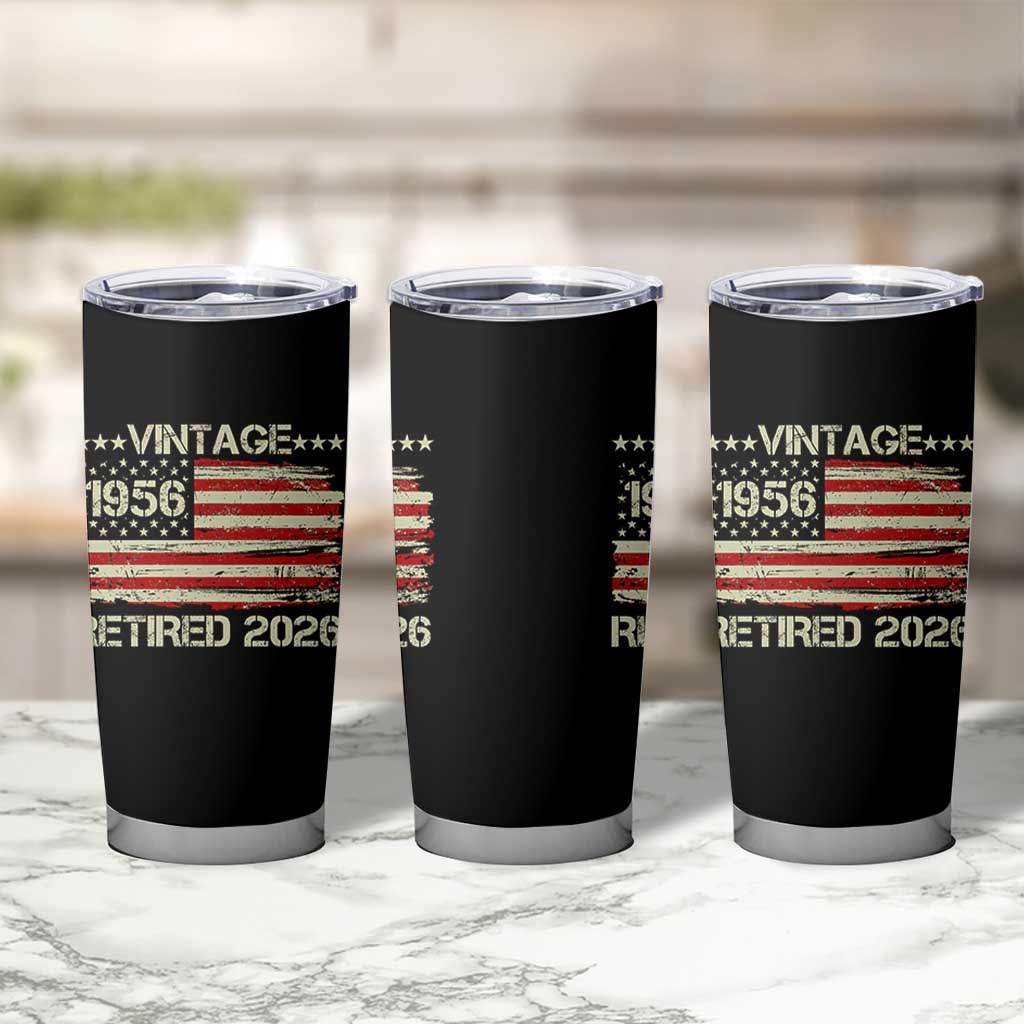 70th Birthday Retirement Tumbler Cup Vintage 1956 Retired 2026 American Flag