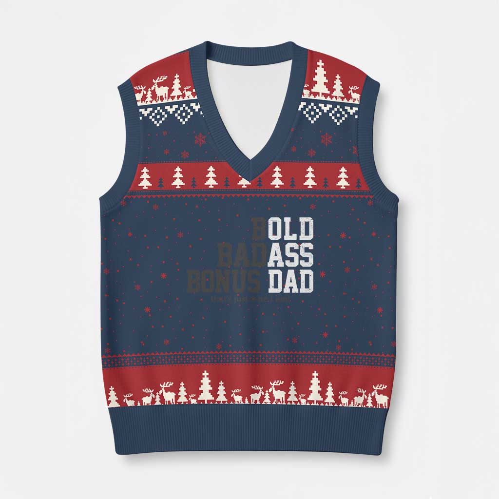 Bold Badass Bonus Dad V-Neck Knit Sweater Vest Old Ass Dad Funny Father's Day Gift