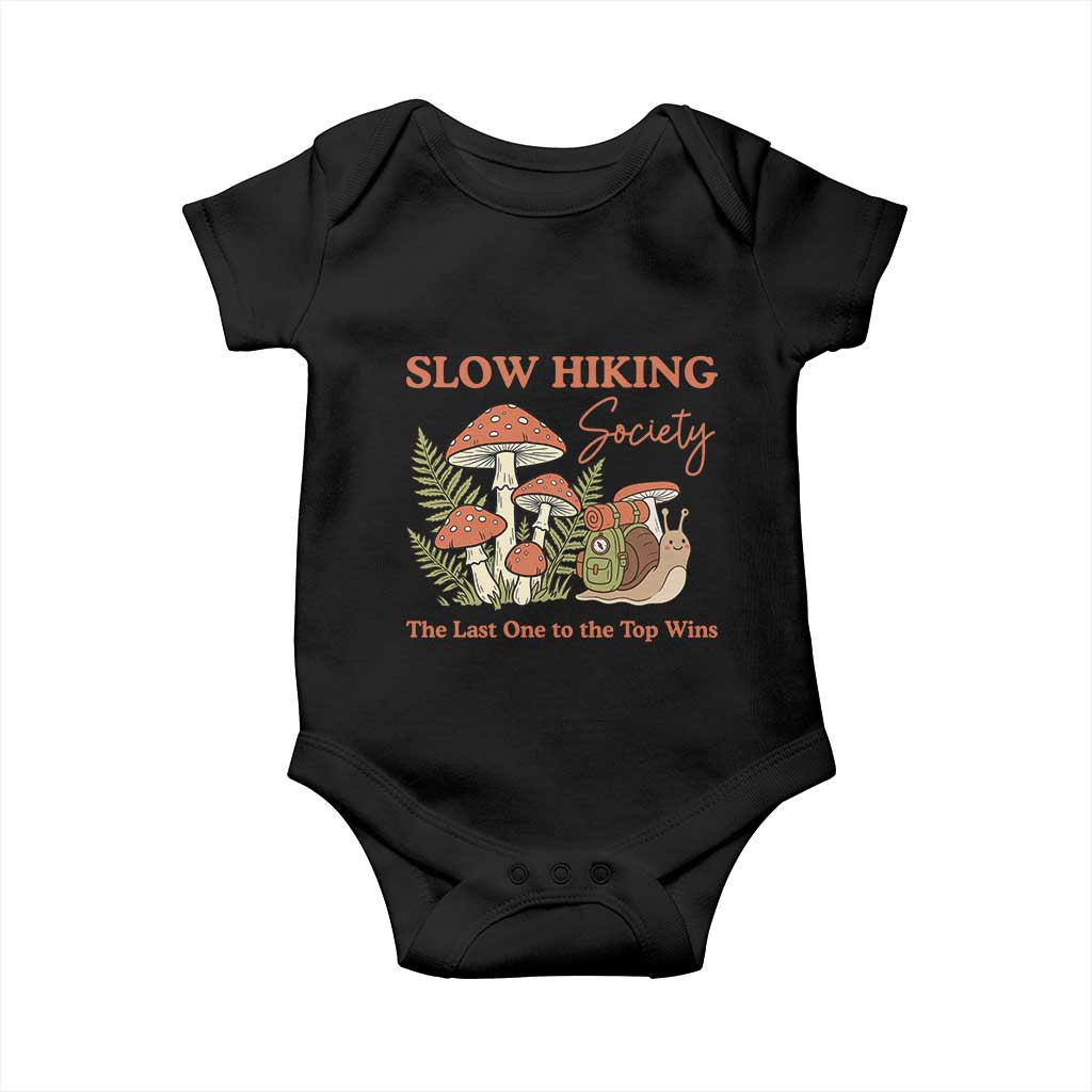 Slow Hiking Society The Last One to The Top Wins Baby Onesie Funny Snail Mountaineering