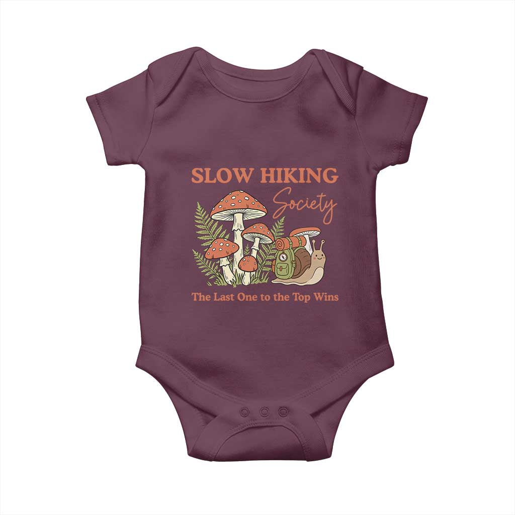 Slow Hiking Society The Last One to The Top Wins Baby Onesie Funny Snail Mountaineering