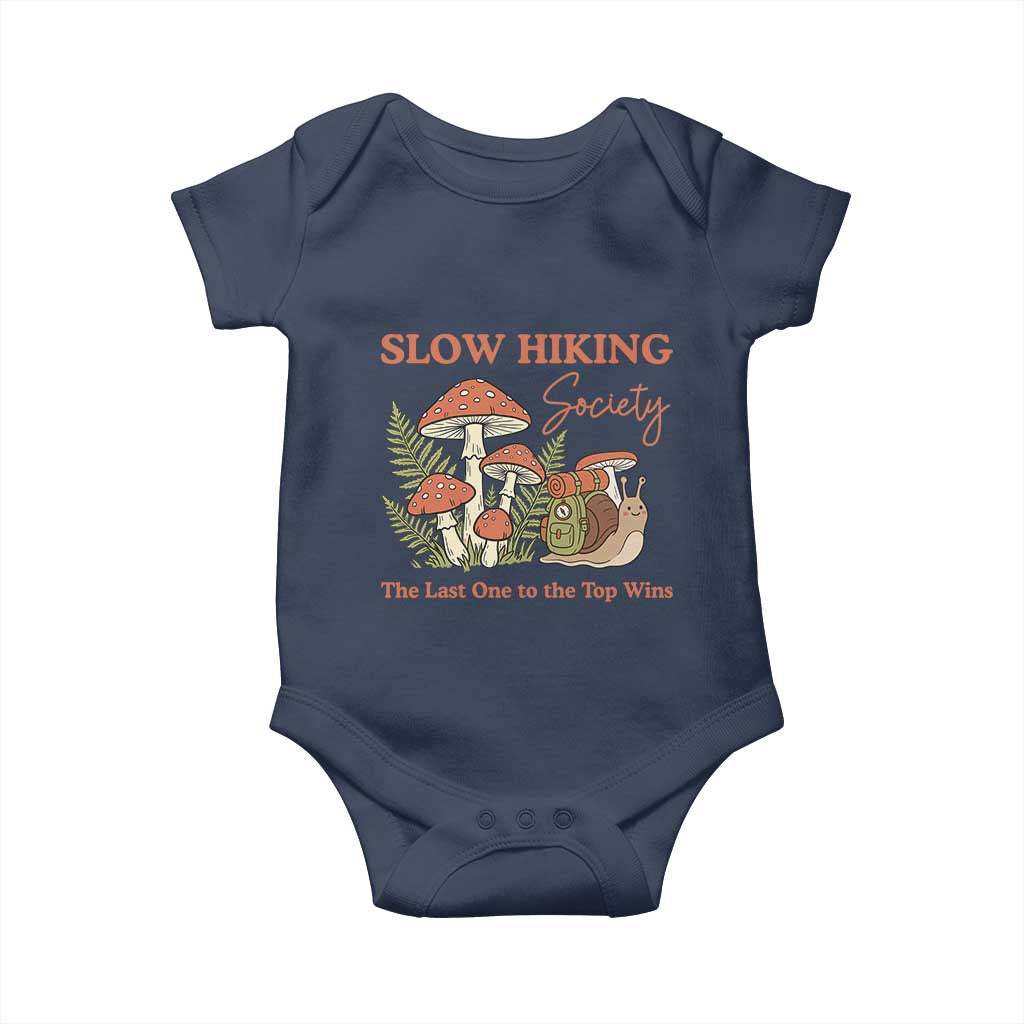 Slow Hiking Society The Last One to The Top Wins Baby Onesie Funny Snail Mountaineering