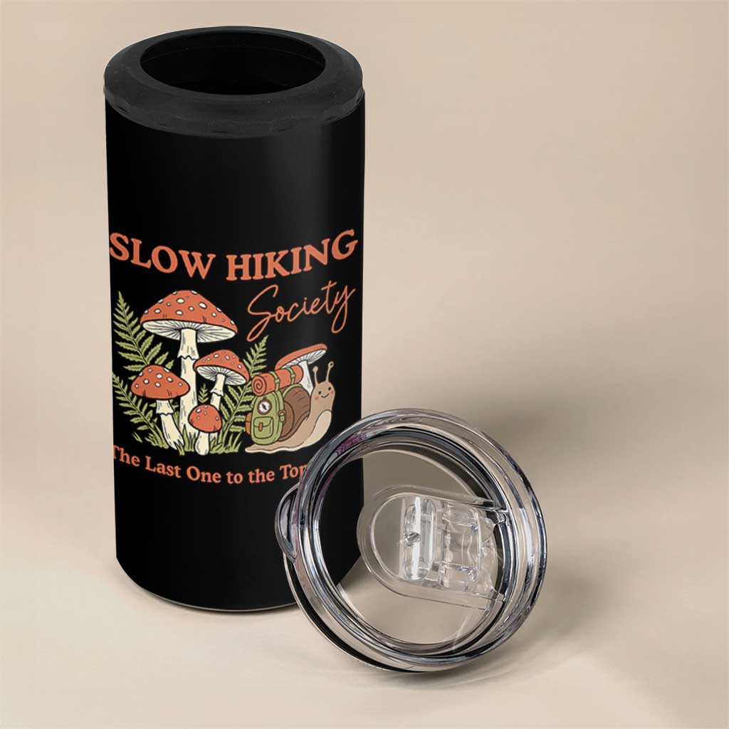 Slow Hiking Society The Last One to The Top Wins 4 in 1 Can Cooler Tumbler Funny Snail Mountaineering
