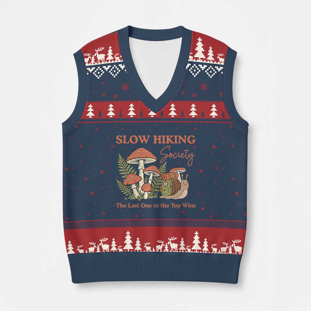 Slow Hiking Society The Last One to The Top Wins V-Neck Knit Sweater Vest Funny Snail Mountaineering