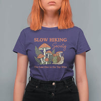 Slow Hiking Society The Last One to The Top Wins T Shirt For Women Funny Snail Mountaineering