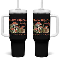 Slow Hiking Society The Last One to The Top Wins Tumbler With Handle Funny Snail Mountaineering