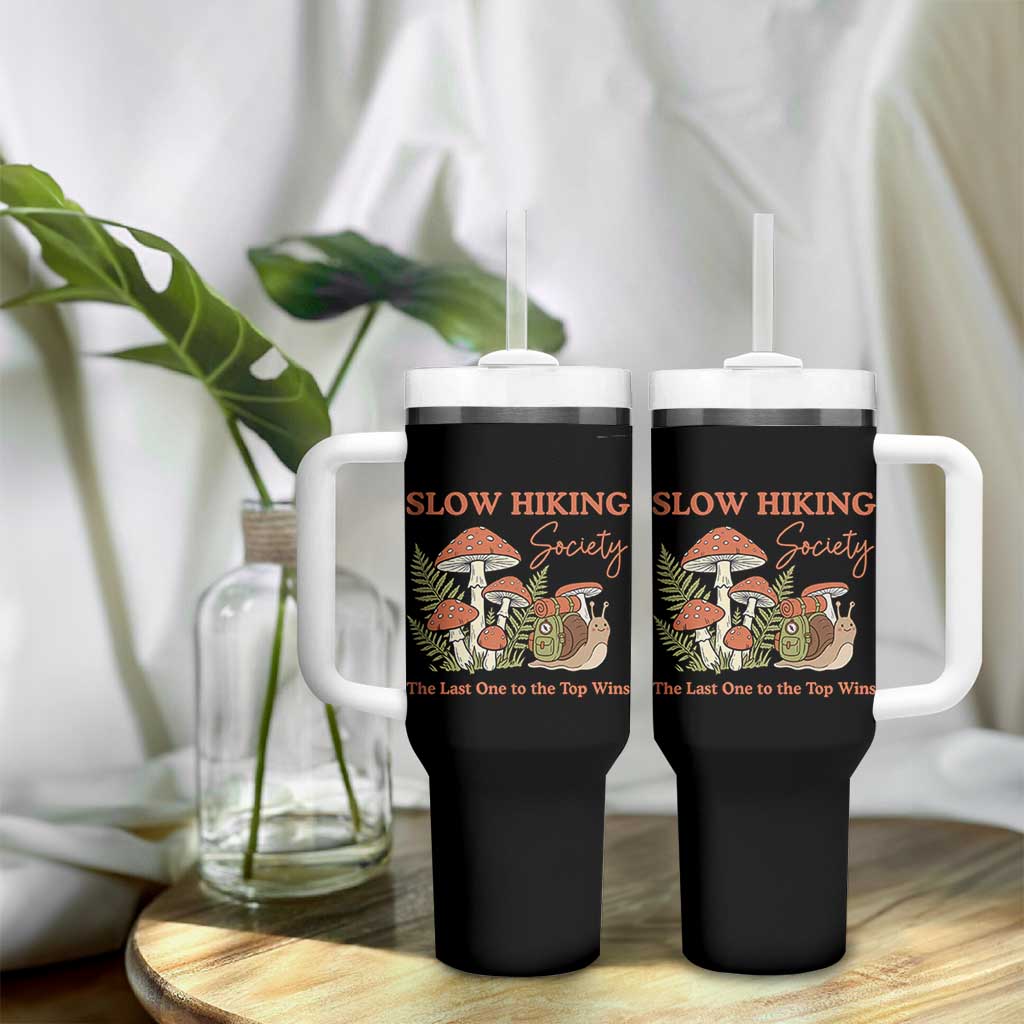 Slow Hiking Society The Last One to The Top Wins Tumbler With Handle Funny Snail Mountaineering