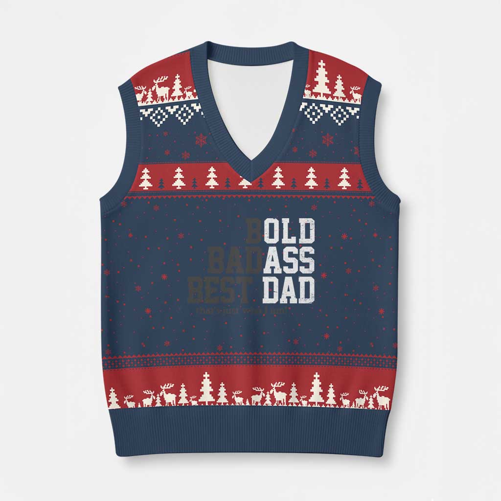 Bold Badass Best Dad V-Neck Knit Sweater Vest Funny Old Ass Father Gag Gift