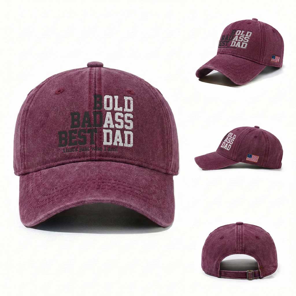 Bold Badass Best Dad Washed Cotton Baseball Cap Funny Old Ass Father Gag Gift