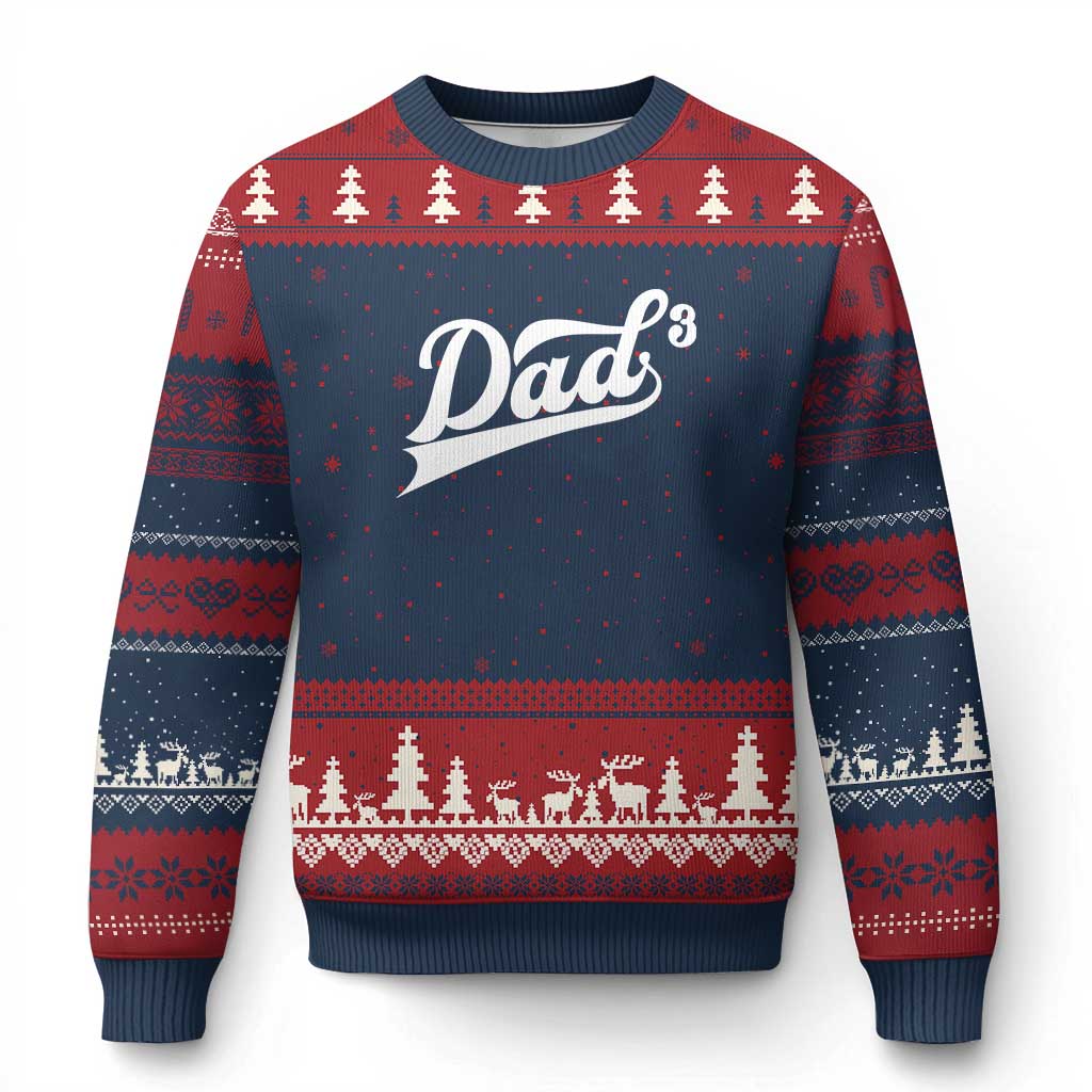 Dad Of Three Ugly Christmas Sweater Funny Daddy 3 Promoted for The Second Time