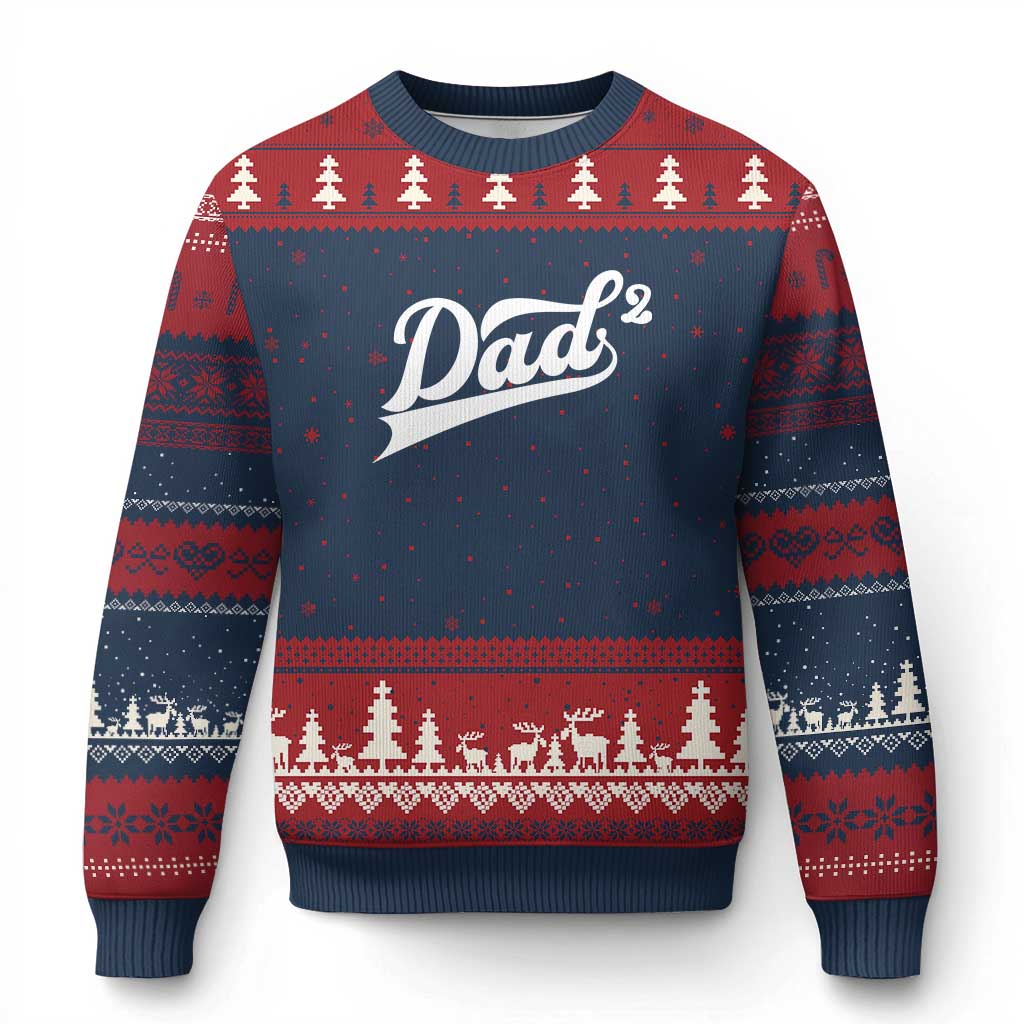 Dad Of Two Ugly Christmas Sweater Funny Daddy 2 Promoted for The Second Time
