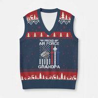 Proud Air Force Grandpa V-Neck Knit Sweater Vest Military Army Grandfather Vintage American Flag