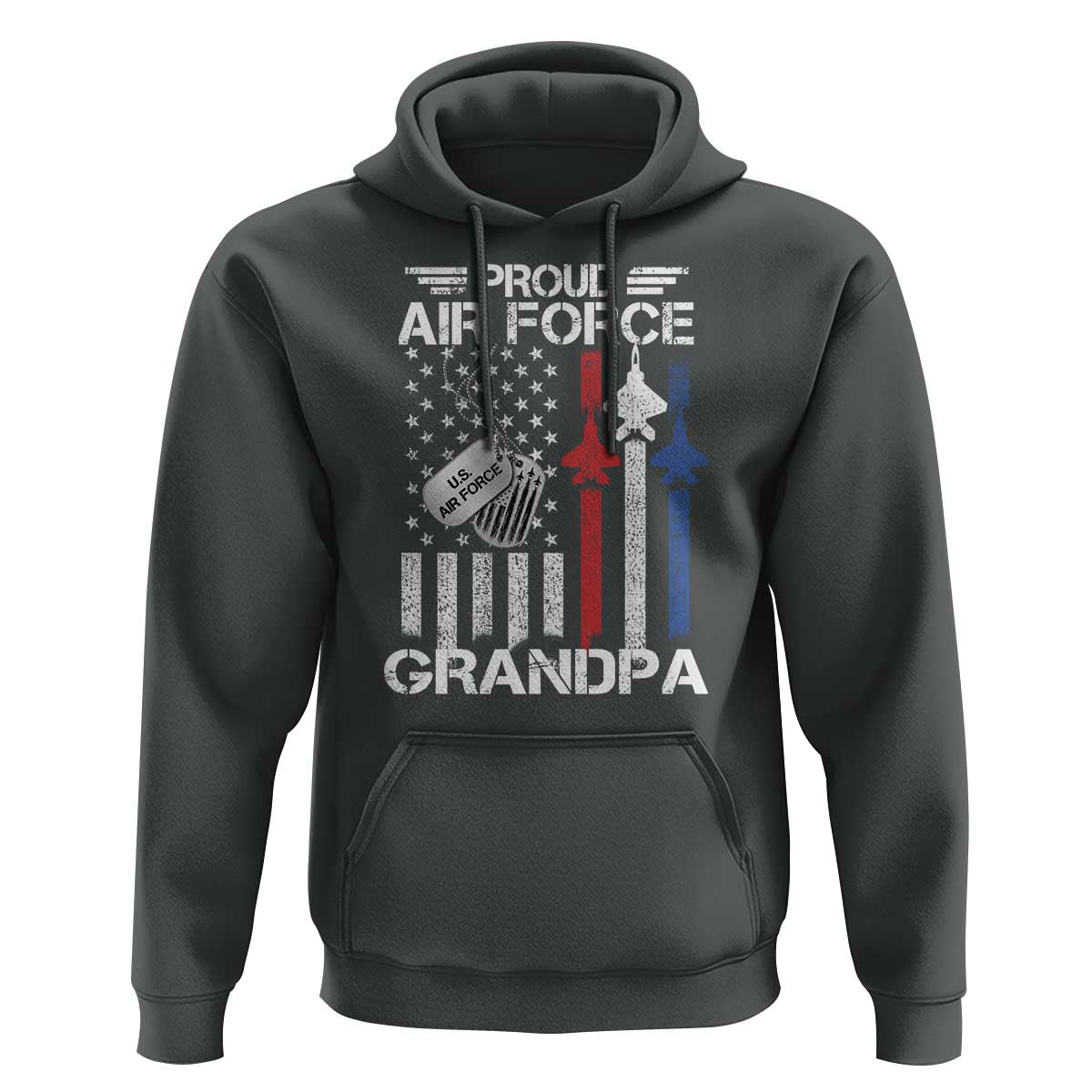 Proud Air Force Grandpa Hoodie Military Army Grandfather Vintage American Flag