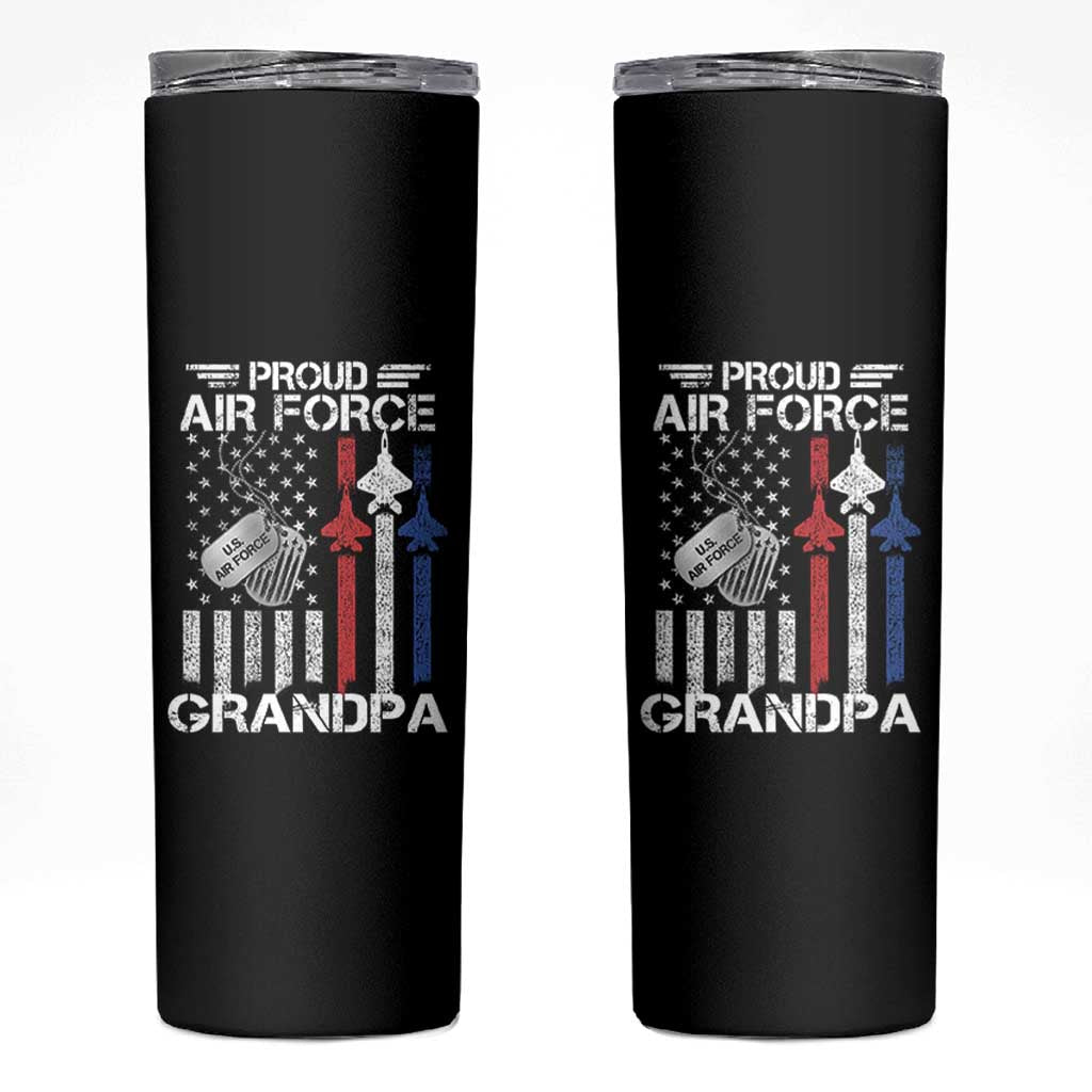 Proud Air Force Grandpa Skinny Tumbler Military Army Grandfather Vintage American Flag