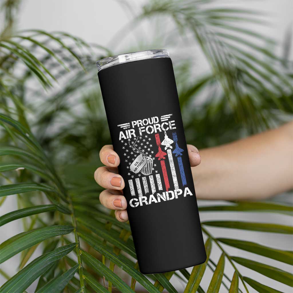 Proud Air Force Grandpa Skinny Tumbler Military Army Grandfather Vintage American Flag