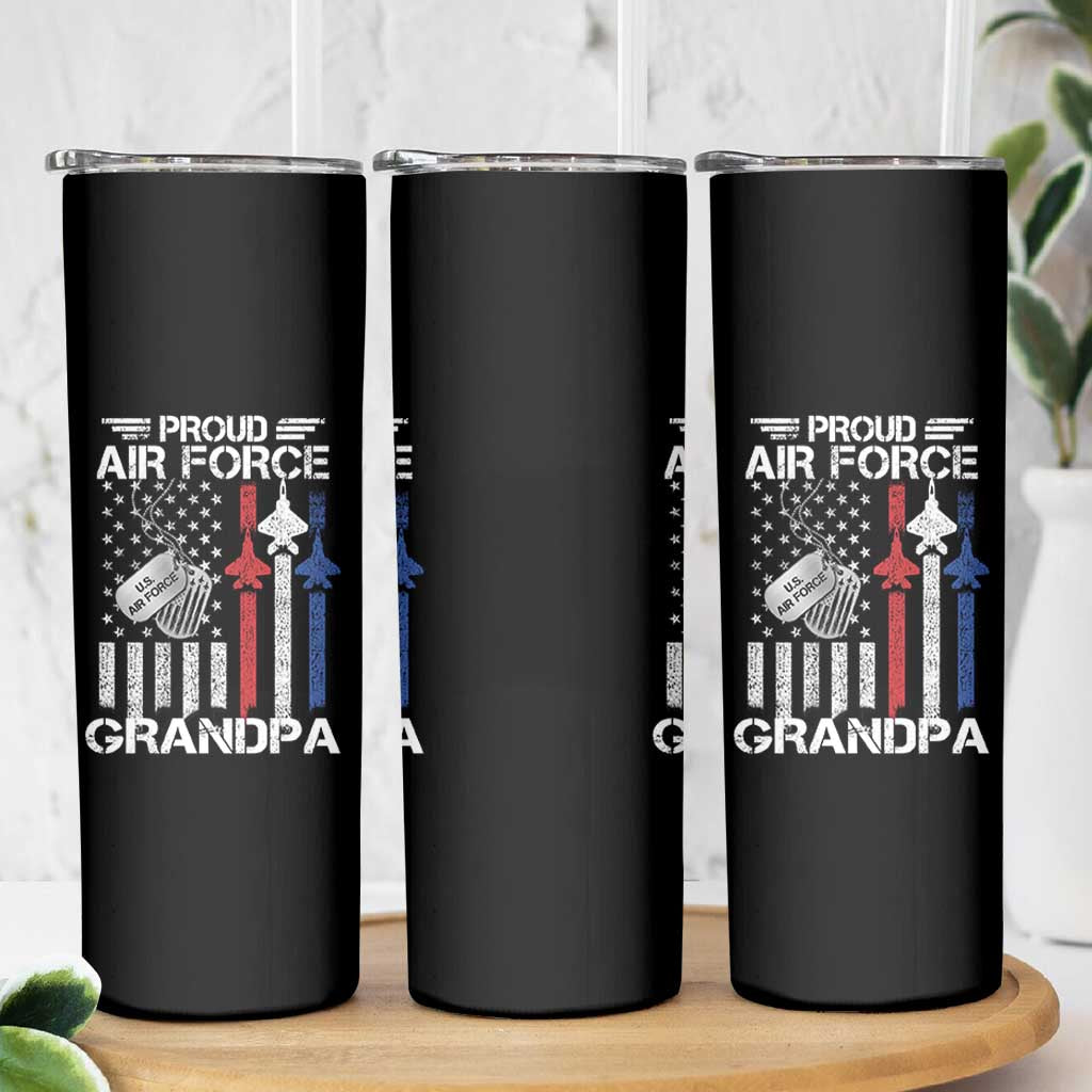Proud Air Force Grandpa Skinny Tumbler Military Army Grandfather Vintage American Flag