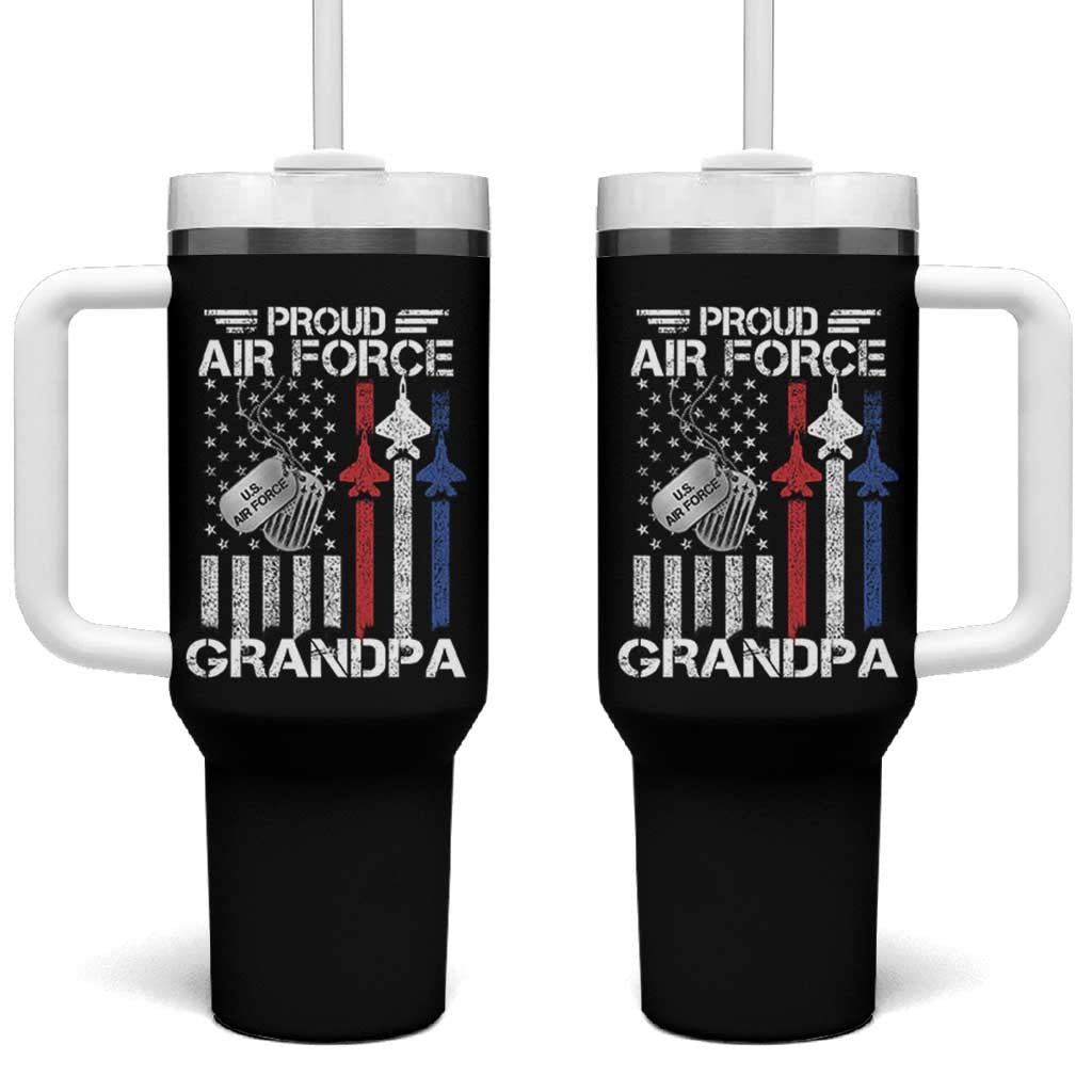 Proud Air Force Grandpa Tumbler With Handle Military Army Grandfather Vintage American Flag