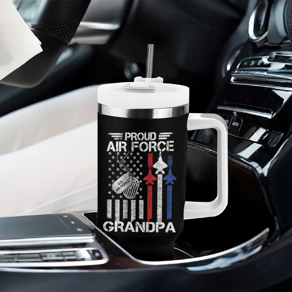 Proud Air Force Grandpa Tumbler With Handle Military Army Grandfather Vintage American Flag