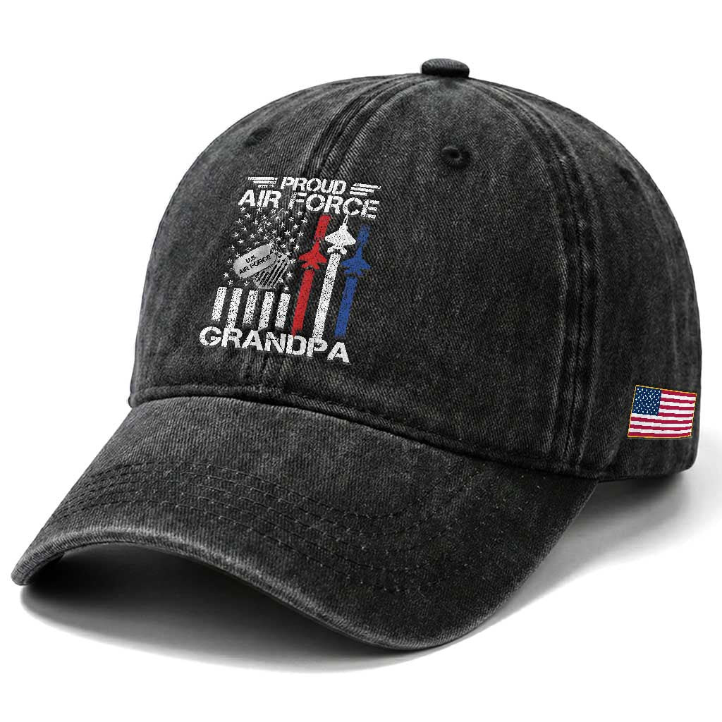 Proud Air Force Grandpa Washed Cotton Baseball Cap Military Army Grandfather Vintage American Flag