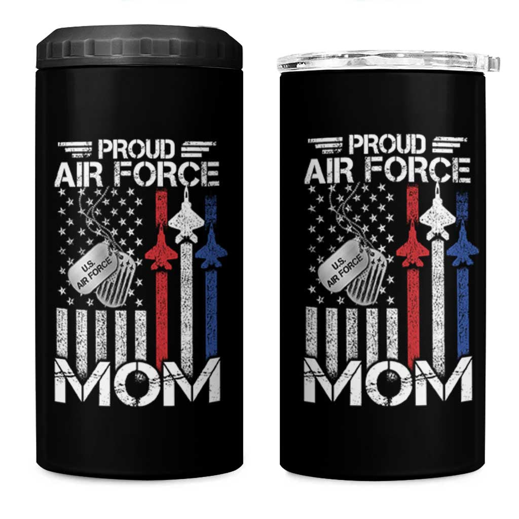 Proud Air Force Mom 4 in 1 Can Cooler Tumbler Military Army Mama Vintage American Flag