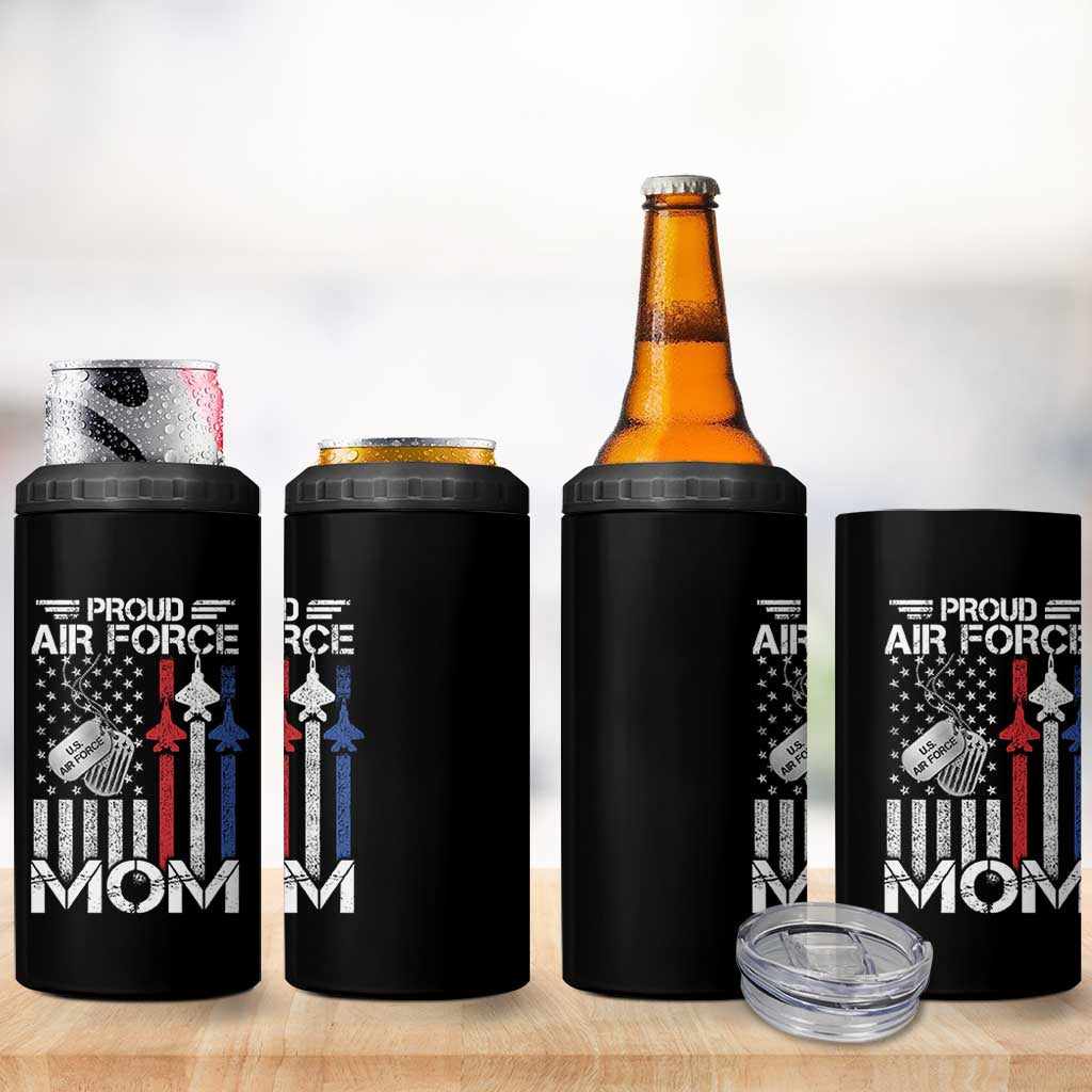 Proud Air Force Mom 4 in 1 Can Cooler Tumbler Military Army Mama Vintage American Flag