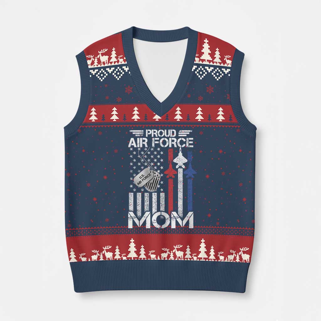 Proud Air Force Mom V-Neck Knit Sweater Vest Military Army Mama Vintage American Flag