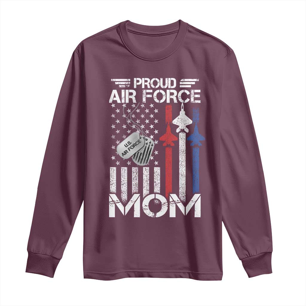 Proud Air Force Mom Long Sleeve Shirt Military Army Mama Vintage American Flag