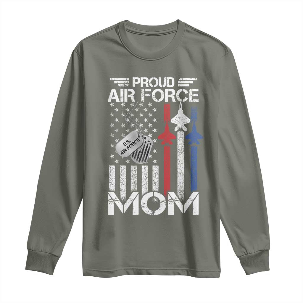 Proud Air Force Mom Long Sleeve Shirt Military Army Mama Vintage American Flag