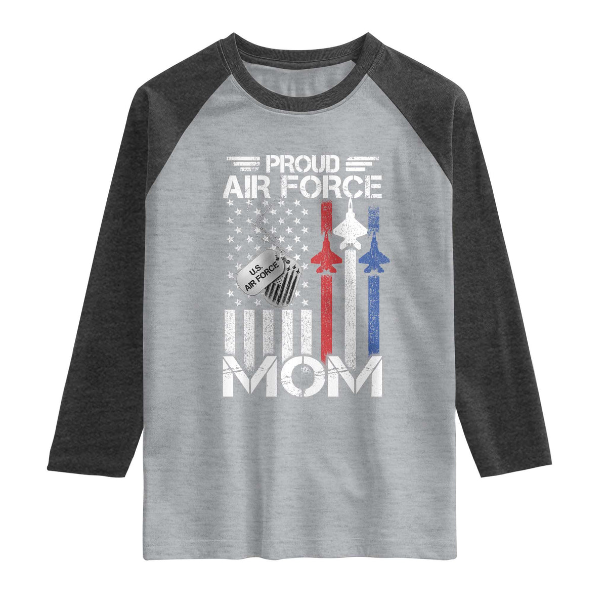 Proud Air Force Mom Raglan Shirt Military Army Mama Vintage American Flag