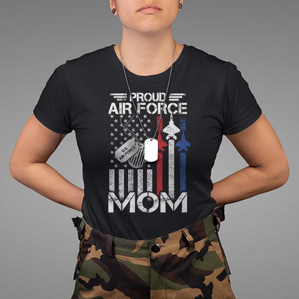 Proud Air Force Mom T Shirt Military Army Mama Vintage American Flag