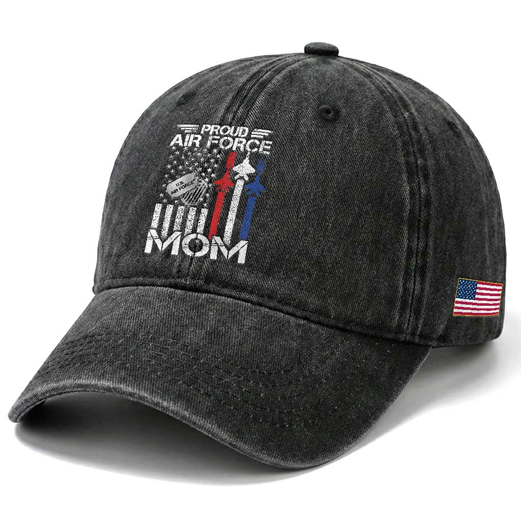 Proud Air Force Mom Washed Cotton Baseball Cap Military Army Mama Vintage American Flag