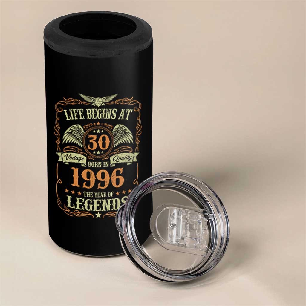 30th Birthday 4 in 1 Can Cooler Tumbler Life Begins At 30 Born In 1996 The Year Of Legends