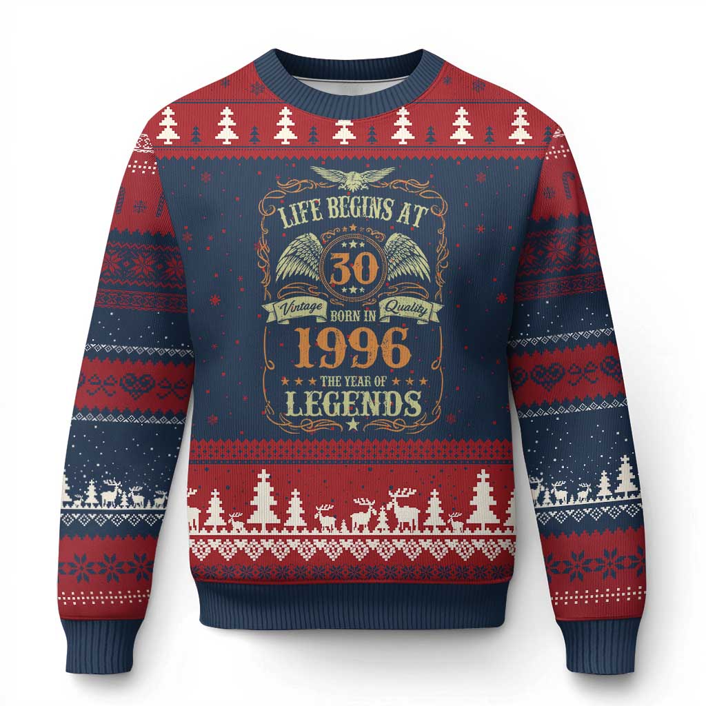30th Birthday Ugly Christmas Sweater Life Begins At 30 Born In 1996 The Year Of Legends