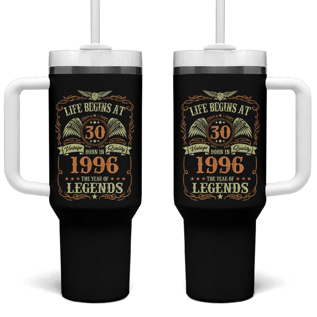 30th Birthday Tumbler With Handle Life Begins At 30 Born In 1996 The Year Of Legends