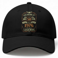 50th Birthday Baseball Cap Life Begins At 50 Born In 1976 The Year Of Legends