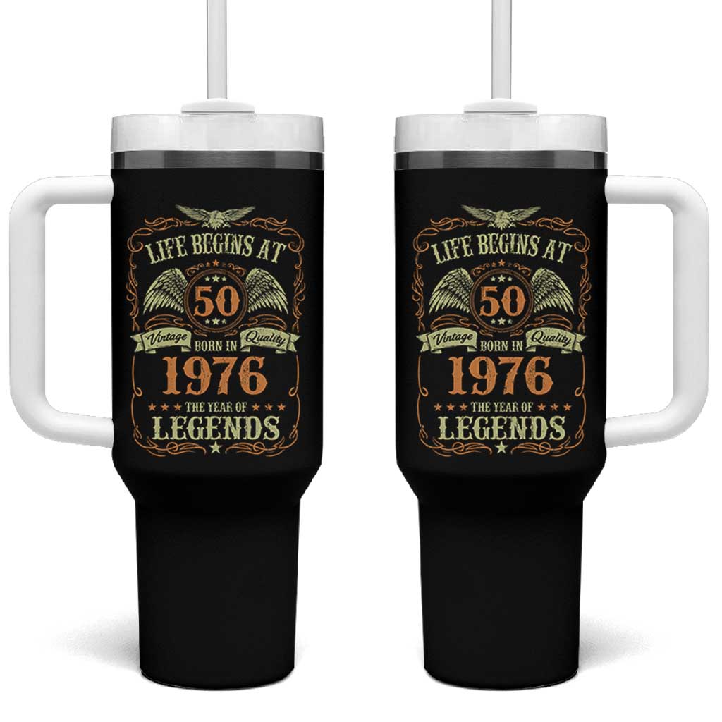 50th Birthday Tumbler With Handle Life Begins At 50 Born In 1976 The Year Of Legends