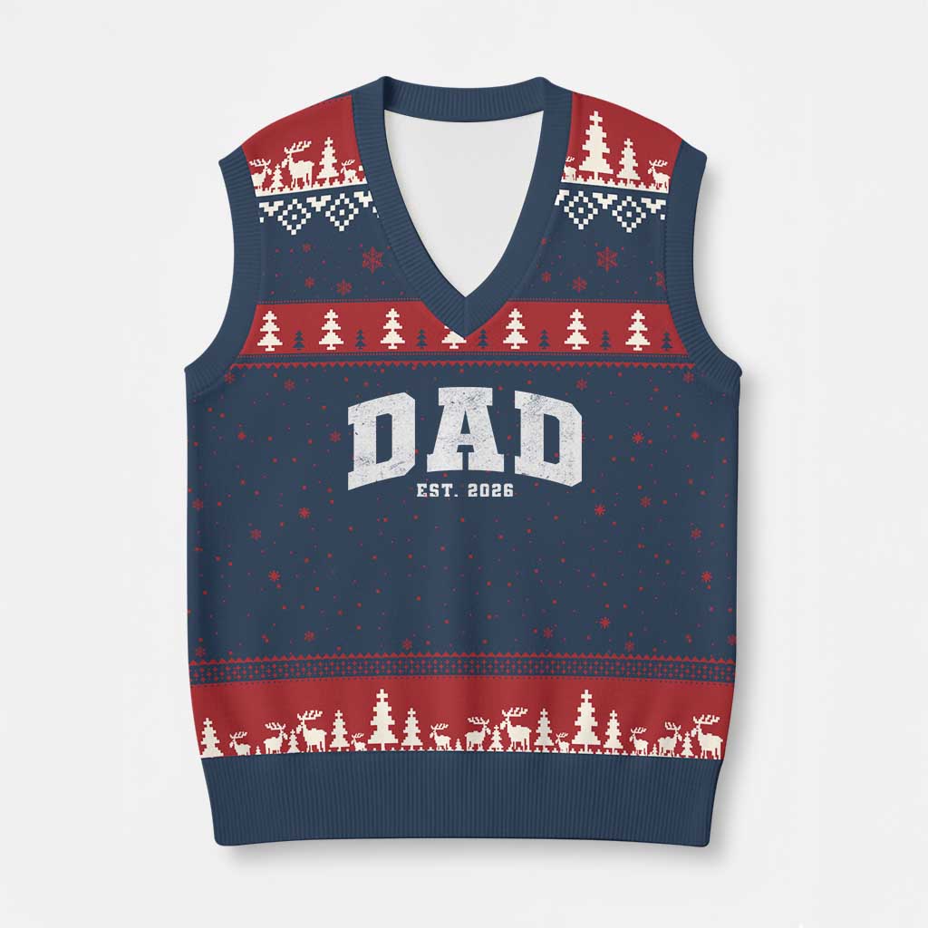 Dad Est 2026 V-Neck Knit Sweater Vest Promoted To Daddy Fathers Day