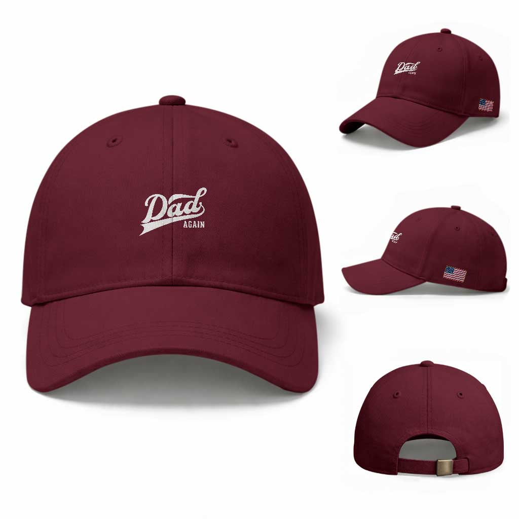Promoted To Dad Again Baseball Cap Funny Daddy Again Pregnancy Announcement