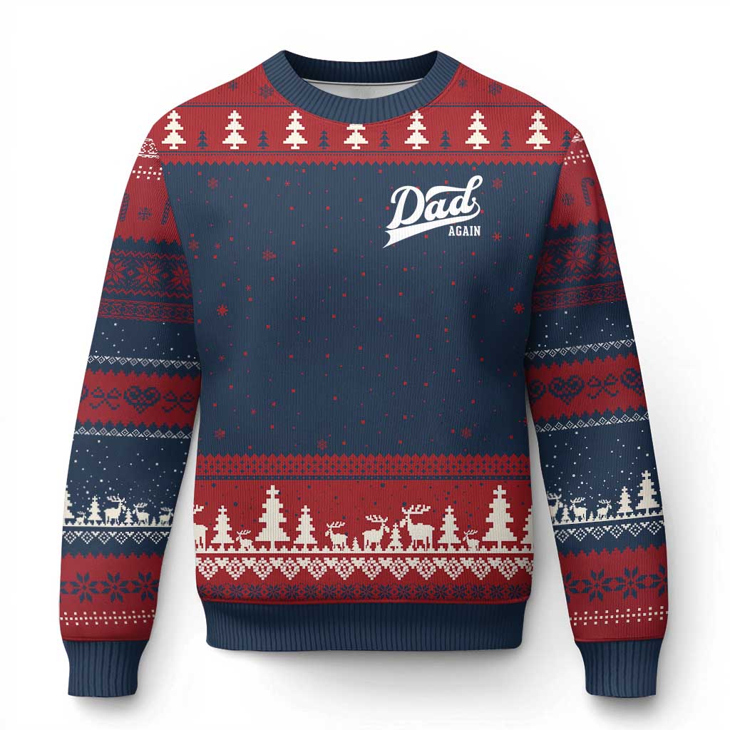 Promoted To Dad Again Ugly Christmas Sweater Funny Daddy Again Pregnancy Announcement