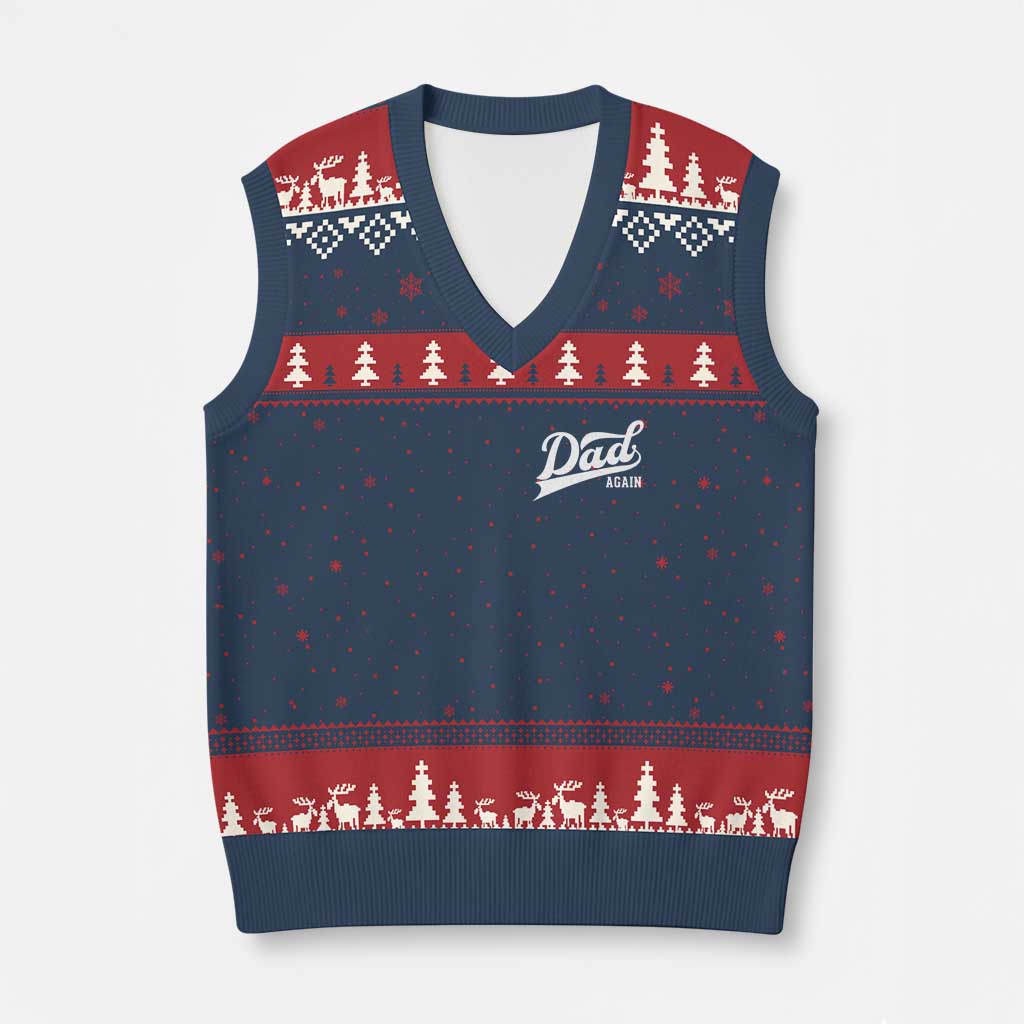 Promoted To Dad Again V-Neck Knit Sweater Vest Funny Daddy Again Pregnancy Announcement