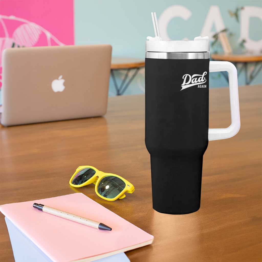 Promoted To Dad Again Tumbler With Handle Funny Daddy Again Pregnancy Announcement
