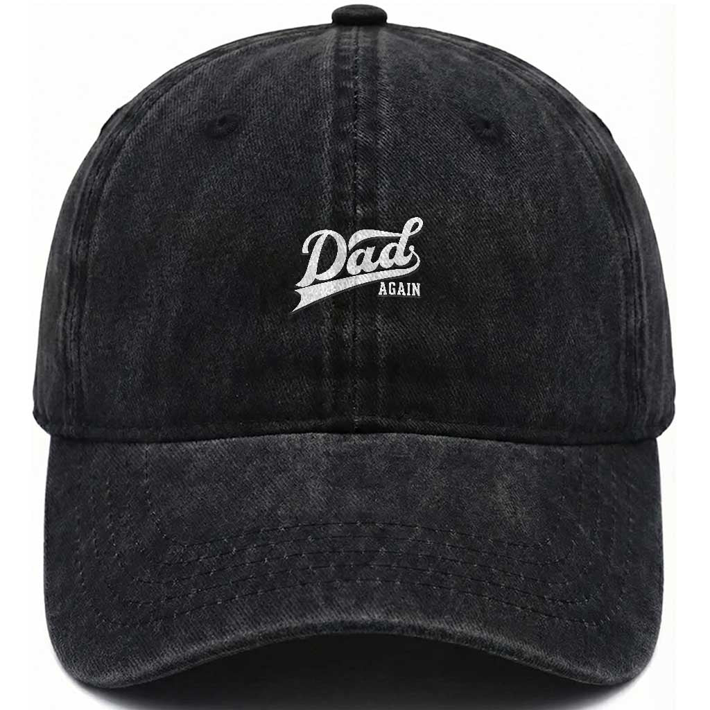 Promoted To Dad Again Washed Cotton Baseball Cap Funny Daddy Again Pregnancy Announcement